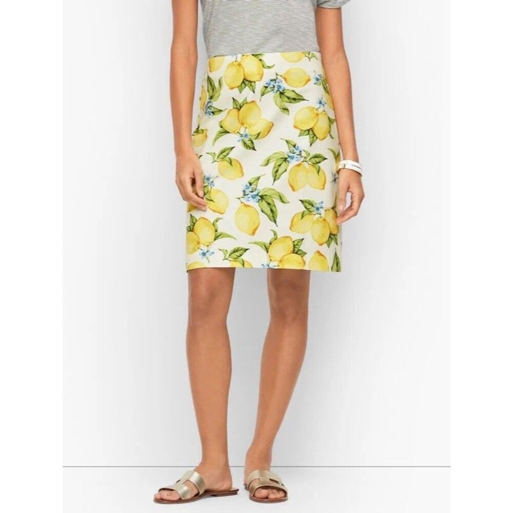 Talbots Lemon Blossom Stretch Cotton Skirt A Line‎ Fruit Floral Citrus Canvas 6
